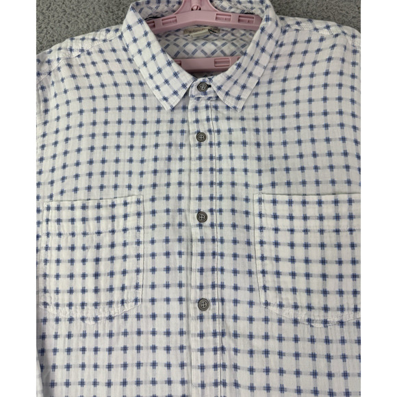 Carbon2Cobalt Mens XL Cotton Grid Shirt White Blue - Picture 2 of 15